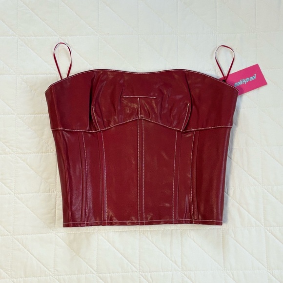 SOLD - DO NOT BUY - Bundle Burgundy Vegan Leather Corset and Leopard Baggy Jeans - Picture 9 of 13